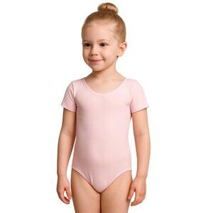 Danskin Childs L 12-14 Leotard Petal Pink Short Sleeve Scoop Neck Dance